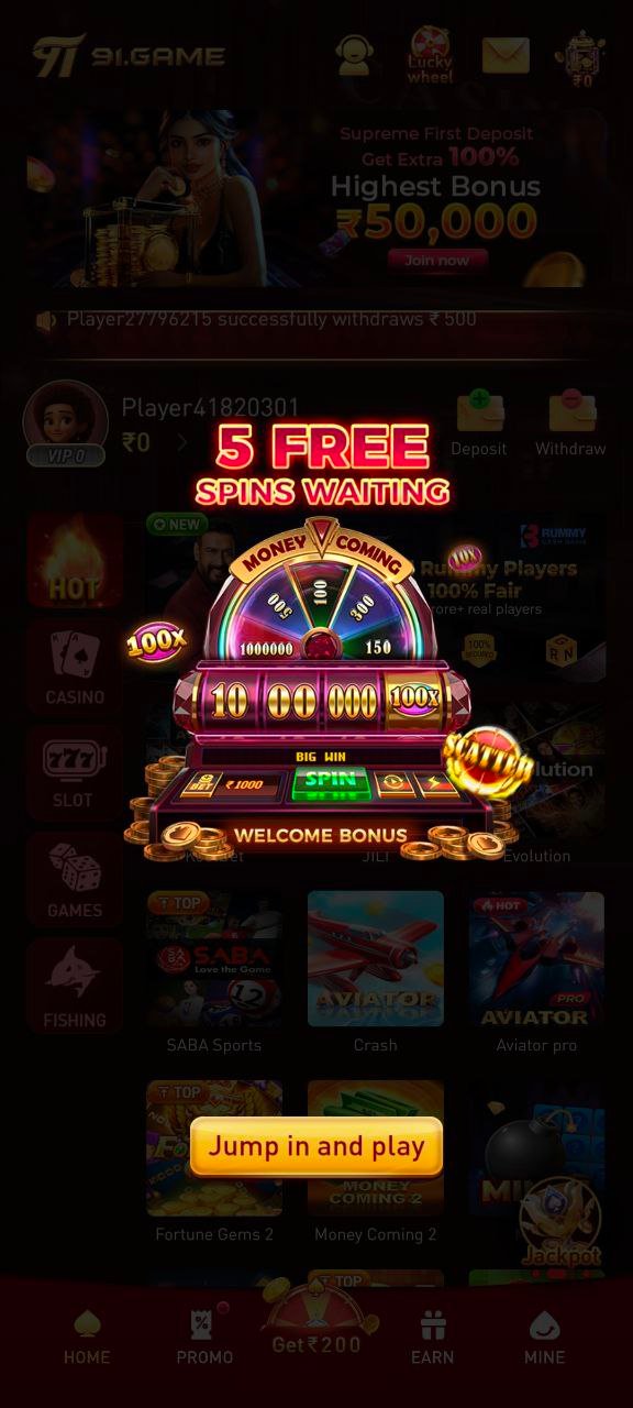 91Games App Login and Register Interface for New Users 5 spin free