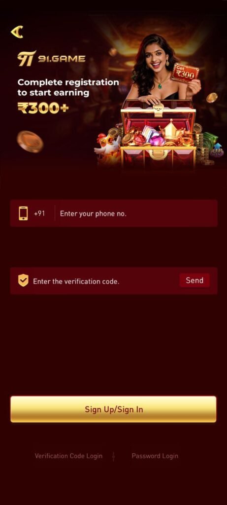 91Games App Login and Register Interface for New Users